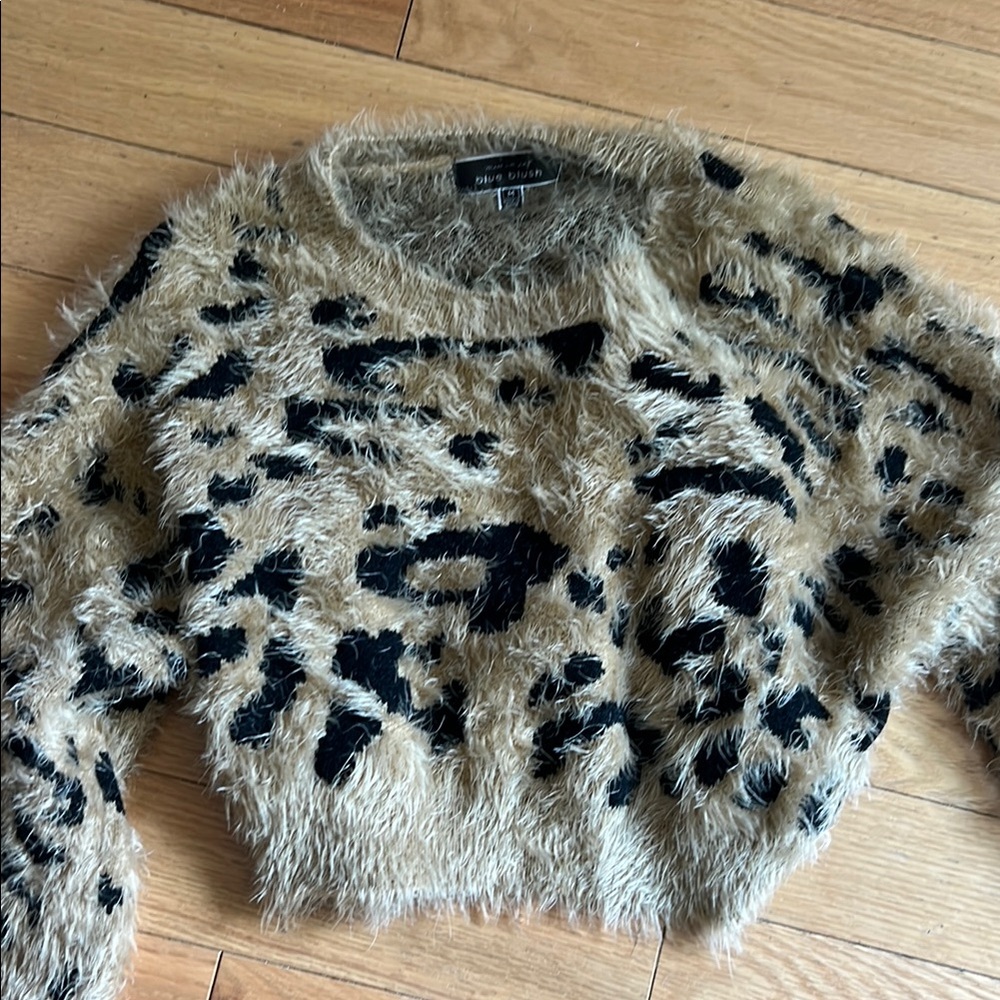 Blue Blush Textured Animal Print Sweater in Black and Tan